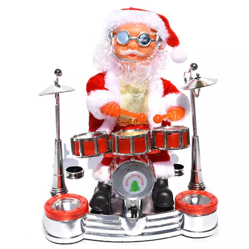 Electric Santa Claus Music Doll playing saxophone, guitar, and drums for holiday decoration