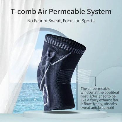 Durable knee pads with knitted silicone construction, V-shaped design, and 360-degree non-slip strips for all-around sports protection