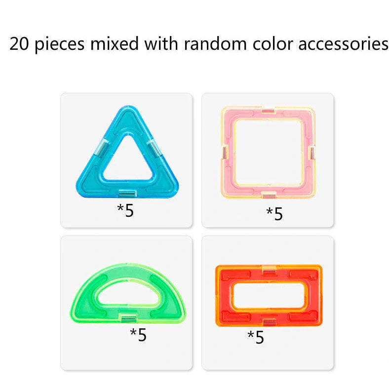 Magnetic building blocks in multiple colours arranged in geometric construction