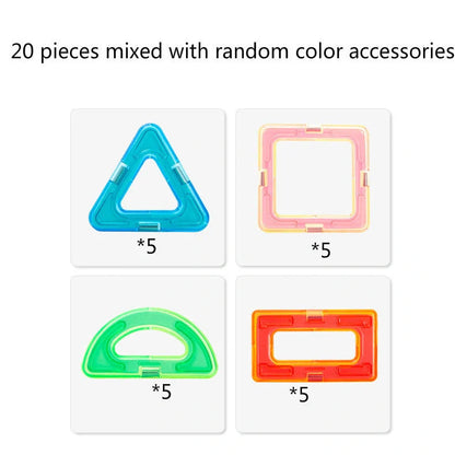 Magnetic building blocks in multiple colours arranged in geometric construction