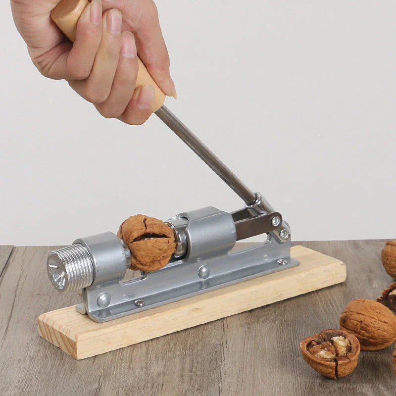 Heavy-duty nutcracker made of stainless steel and wood for crushing various nuts with ease