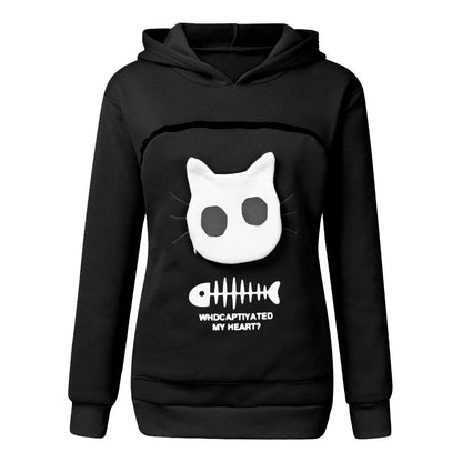 A cozy and stylish women's hooded sweatshirt with a unique cat-themed pocket design, available in a variety of vibrant colors.
