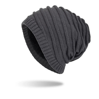 Men's wool knit hat with ear guards and geometric pattern in black, wine red, navy blue, dark grey or hemp grey.