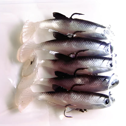 Black and white sea bass soft plastic T-tail lure, 14g, 8cm, pack of 5