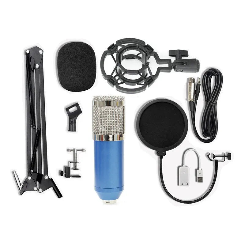 BM-800 condenser microphone stand set with professional recording microphone on desktop