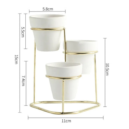 Grey pottery flower pot set with electroplated finish in black grey, black white, gold grey and gold white options