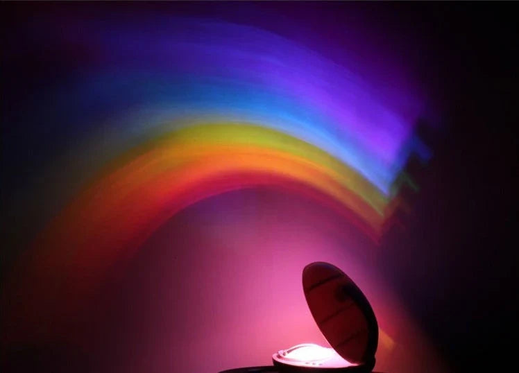 Magical Rainbow Projection Night Light casting colorful lights on a wall, creating a romantic and relaxing atmosphere