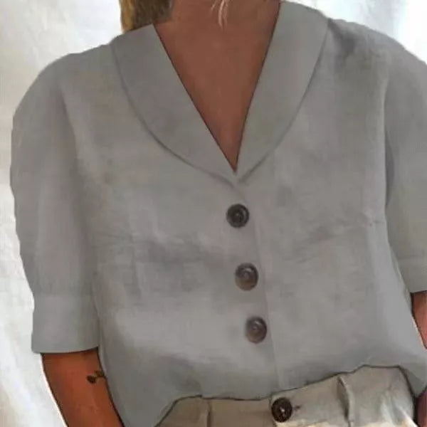 Women's V-neck casual button blouse with 3D effect pattern in various colors