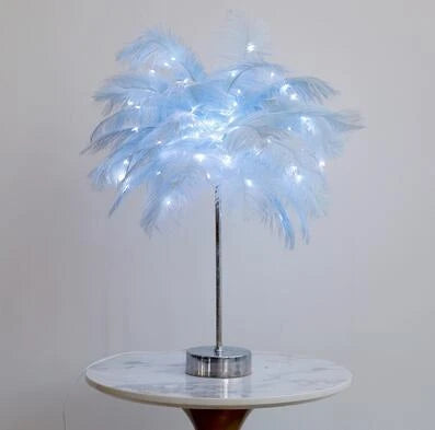 Chic Feather Lamp with soft, glowing light and fluffy feather design for elegant tabletop decor