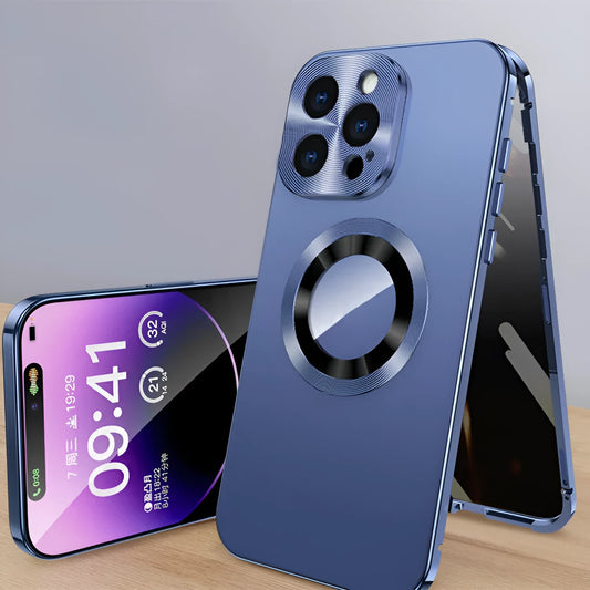 Magnetic mobile phone case for iPhone with anti-peep metal clip in various colours.