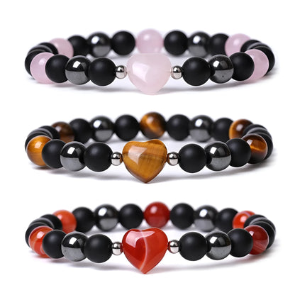 Lvdongling Tigereye hand-cut peach heart stone bracelet with cosmic moon and planet elements
