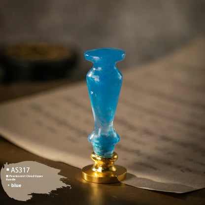 Wooden wax seal handle tool in various designs including lily, pearl cloud, and double dragon styles.