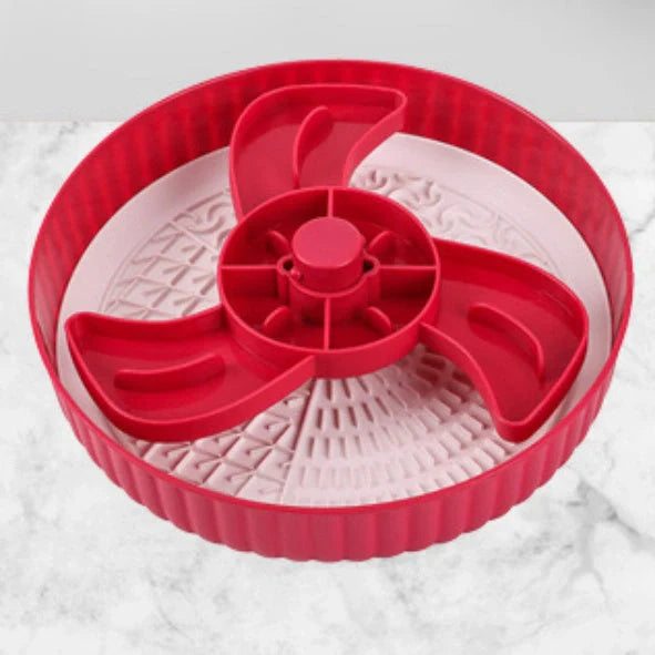 Grey rotating pet food basin with silicone pad showing beard pattern design for slow feeding
