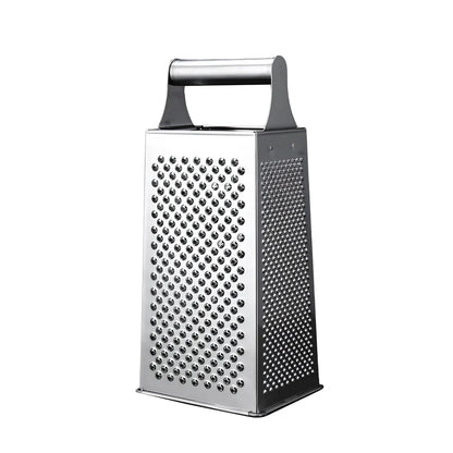 Stainless steel vertical grater with interchangeable plates and weighted base
