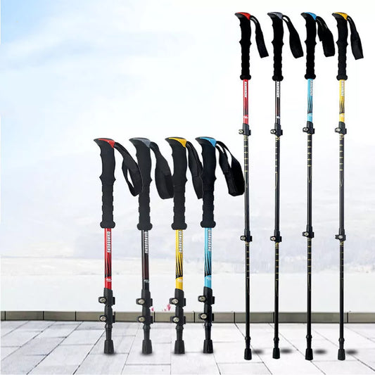 Outdoor straight handle trekking pole with adjustable length and tungsten steel tip