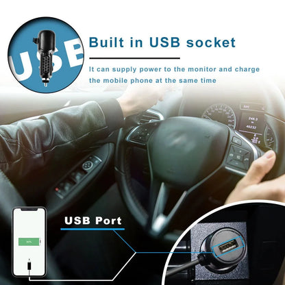 Black folding baby monitor with 4.3-inch screen and rear camera for car installation