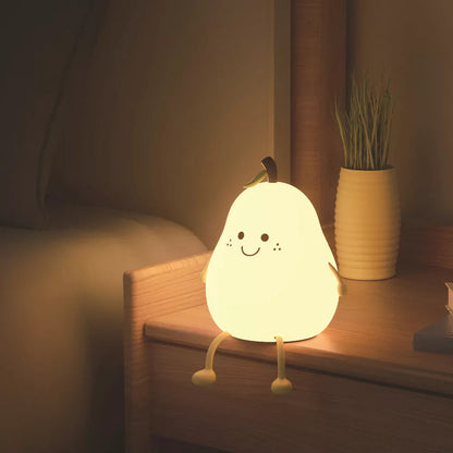 USB Rechargeable LED Pear Night Light with dimming touch control and 7-color mode