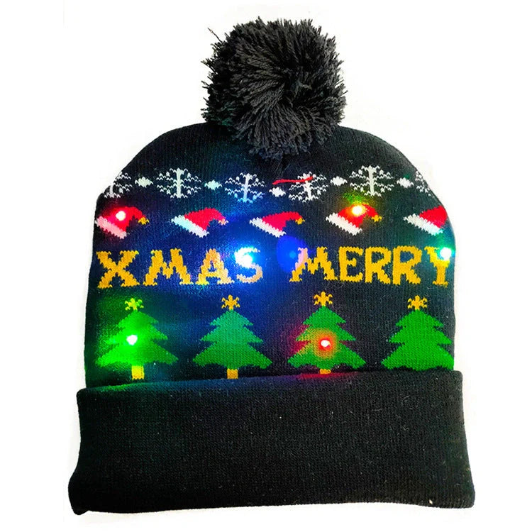 LED Christmas knitted beanie with light-up features in various festive designs