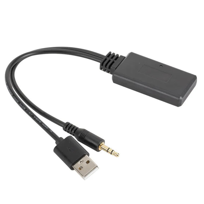 Black car AUX Bluetooth audio receiver with USB and 3.5mm output ports