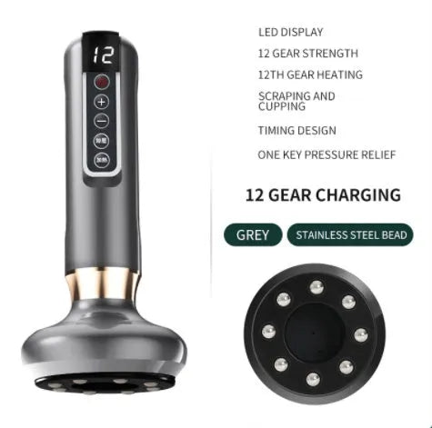 Green electric vacuum cupping massager device with USB charging cable