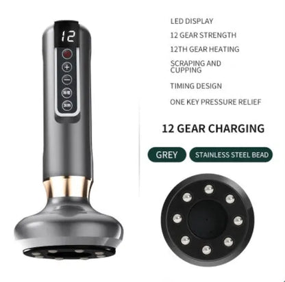 Green electric vacuum cupping massager device with USB charging cable