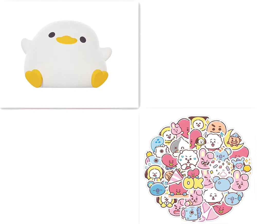 Seagull-shaped silicone night light in blue or yellow measuring 96.5×91×130mm with tap controls