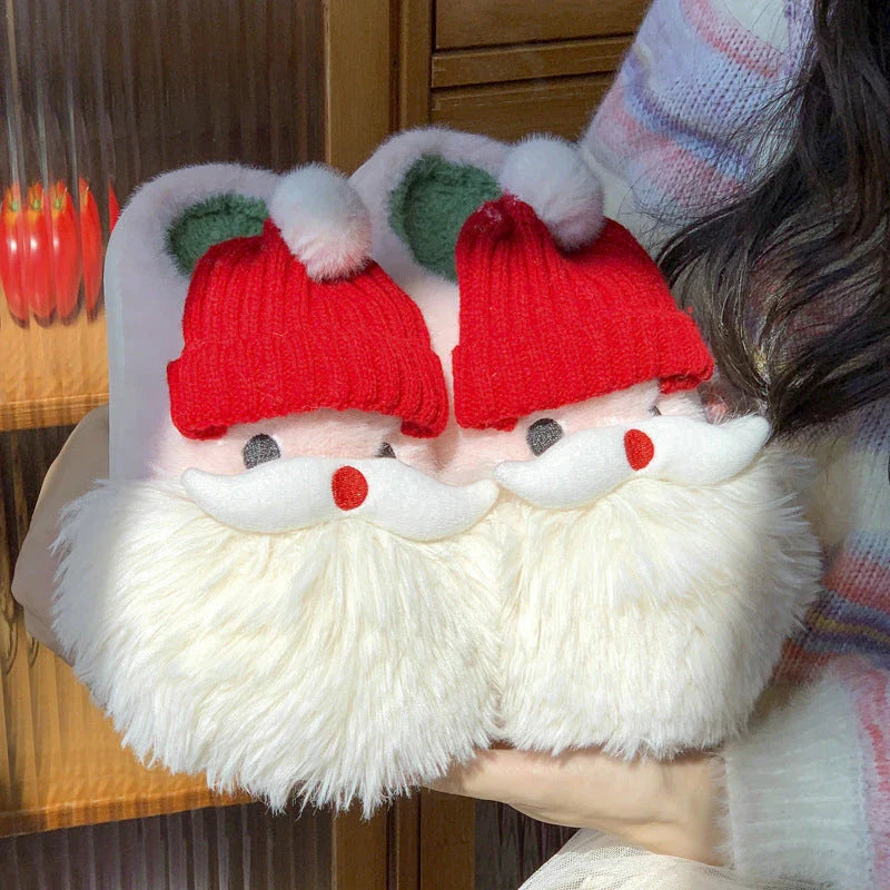 Cozy Santa Claus-themed Christmas slippers with plush upper and non-slip EVA sole for indoor comfort and traction