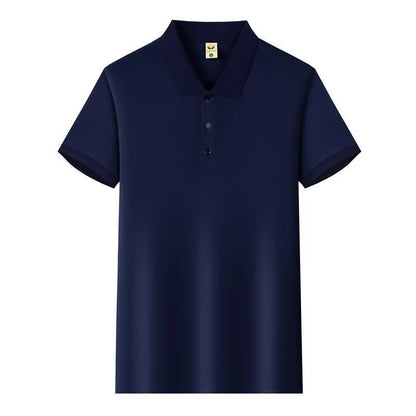 Man's short sleeve Ice Silk lapel business shirt shown in multiple colours including black, navy, and light blue.