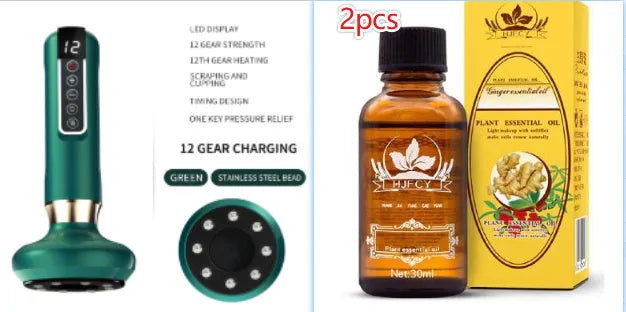 Green electric vacuum cupping massager device with USB charging cable