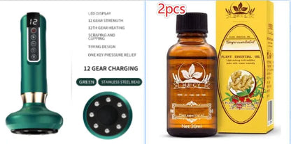 Green electric vacuum cupping massager device with USB charging cable