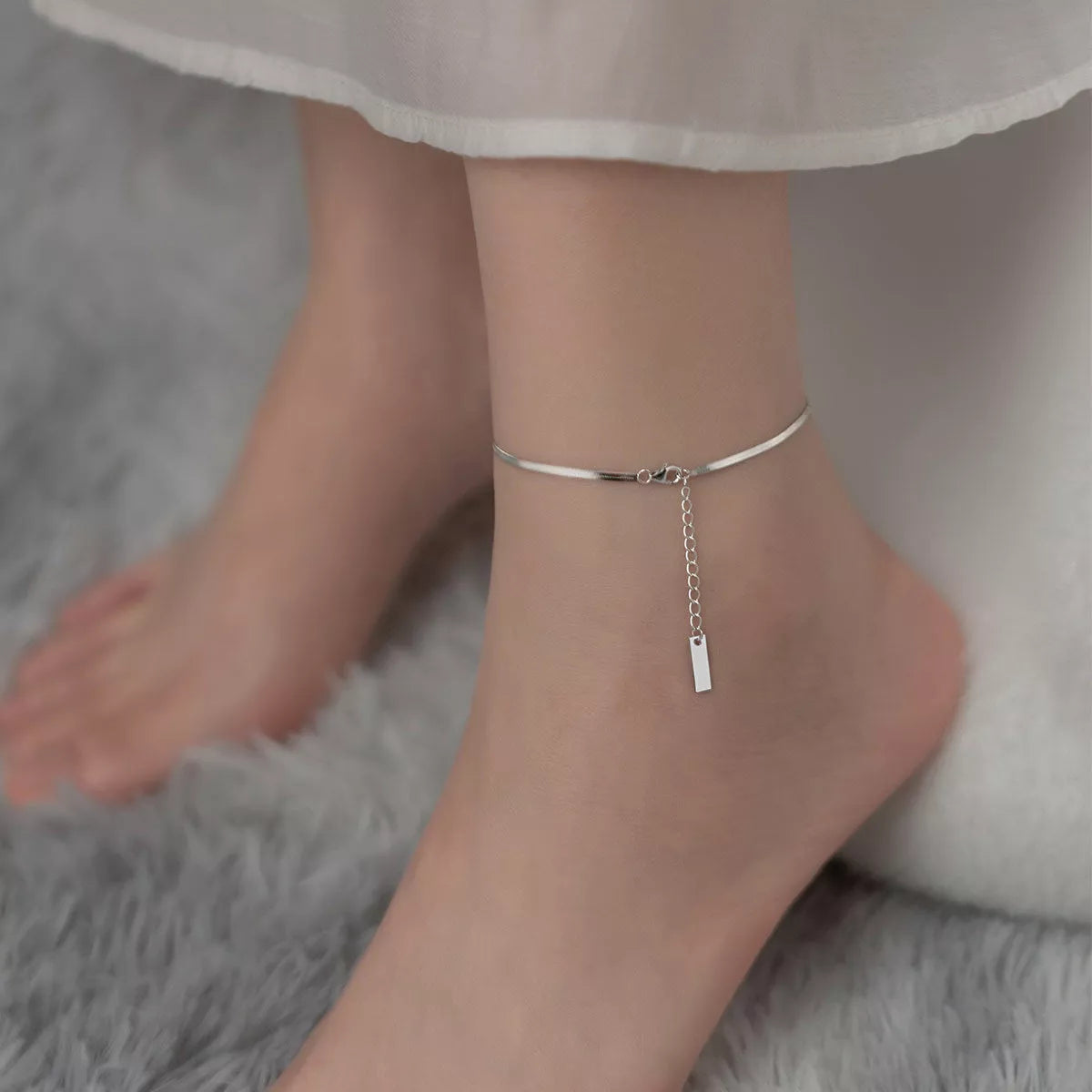 S925 Silver Simple Flat Snake Bone Single Chain Anklet in silver and gold finishes