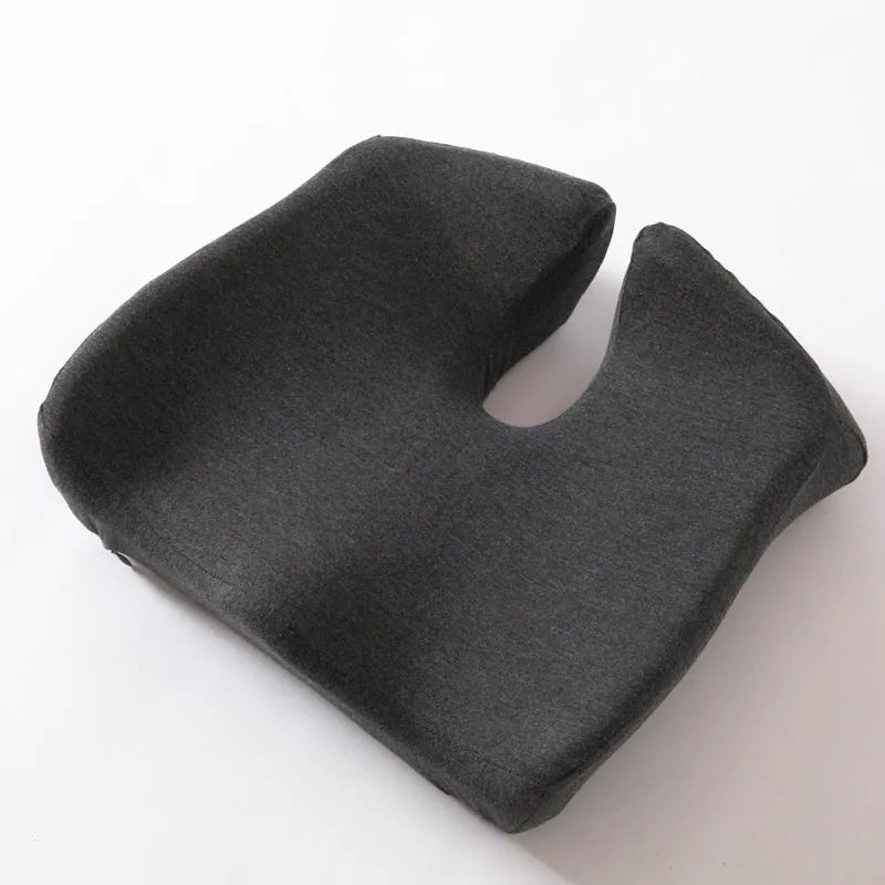 Memory foam office chair cushion with contoured waist support measuring 36x40x11cm in dark grey