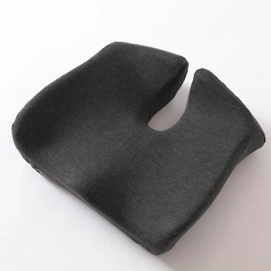 Memory foam office chair cushion with contoured waist support measuring 36x40x11cm in dark grey