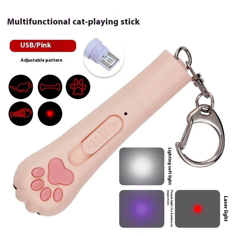 Infrared rechargeable pet laser toy projecting cat footprints pattern in blue colour