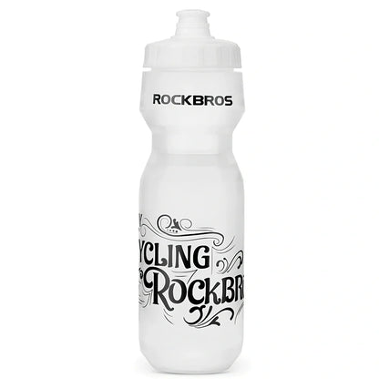 Cycling water bottle with transparent body and white press-type mouth, 750ml capacity