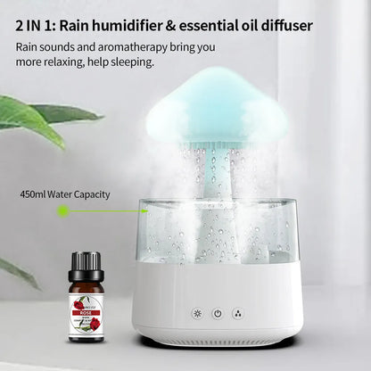 Wood grain raining cloud desk humidifier with essential oil diffuser and night light feature