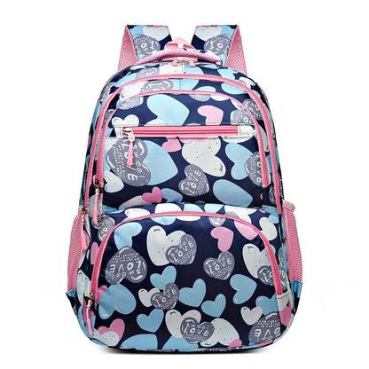 Student schoolbag with air pillow belt in blue, grey, pink, or rose red, made from Oxford cloth for burden reduction.
