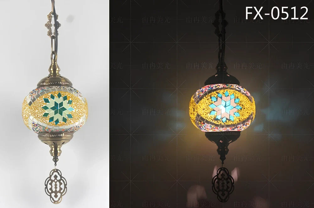 Turkish glass chandelier with 148mm shade and 1.2m adjustable cable on 10cm chassis