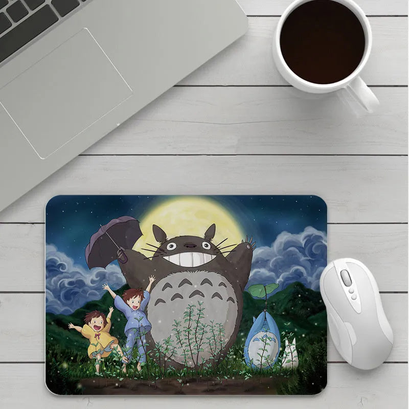 Customisable thick cartoon mouse pad with non-slip base, showing sample patterns like strawberry, cat, and whale designs.