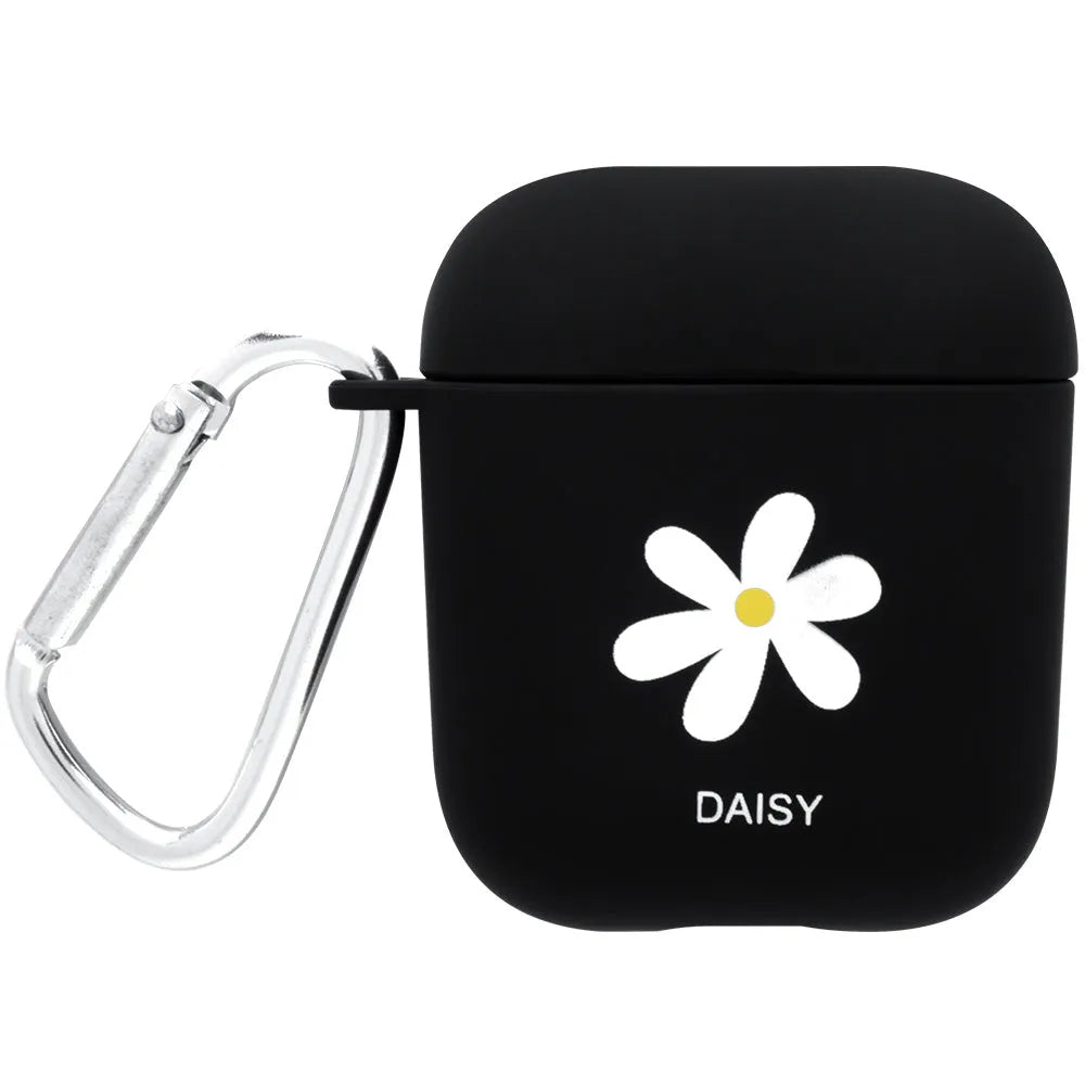 PC material AirPods earphone cover in black and pink with decorative flower and smiley face styles