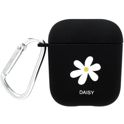 PC material AirPods earphone cover in black and pink with decorative flower and smiley face styles