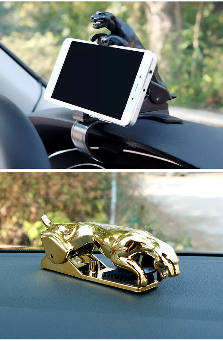 Jaguar design car phone holder with 360-degree rotation and adjustable arm