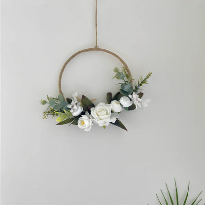 Round cloth rose garland wall decoration with 40cm diameter and floral detailing