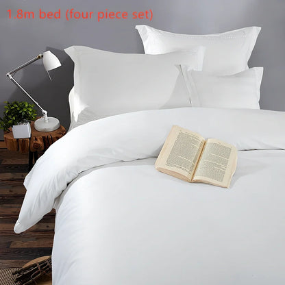 Four-piece 100% cotton satin bedding set for 1.8m bed: 250x240cm duvet cover, 260x280cm flat sheet, 180x200cm fitted sheet with 25cm depth, two 60x90cm pillowcases