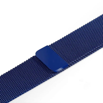 Stainless steel watch strap with metal links and buckle, shown in silver finish.
