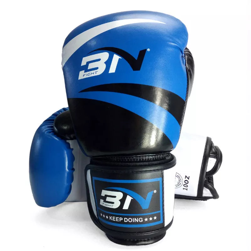Muay Thai boxing gloves in various colors and sizes for training and punching