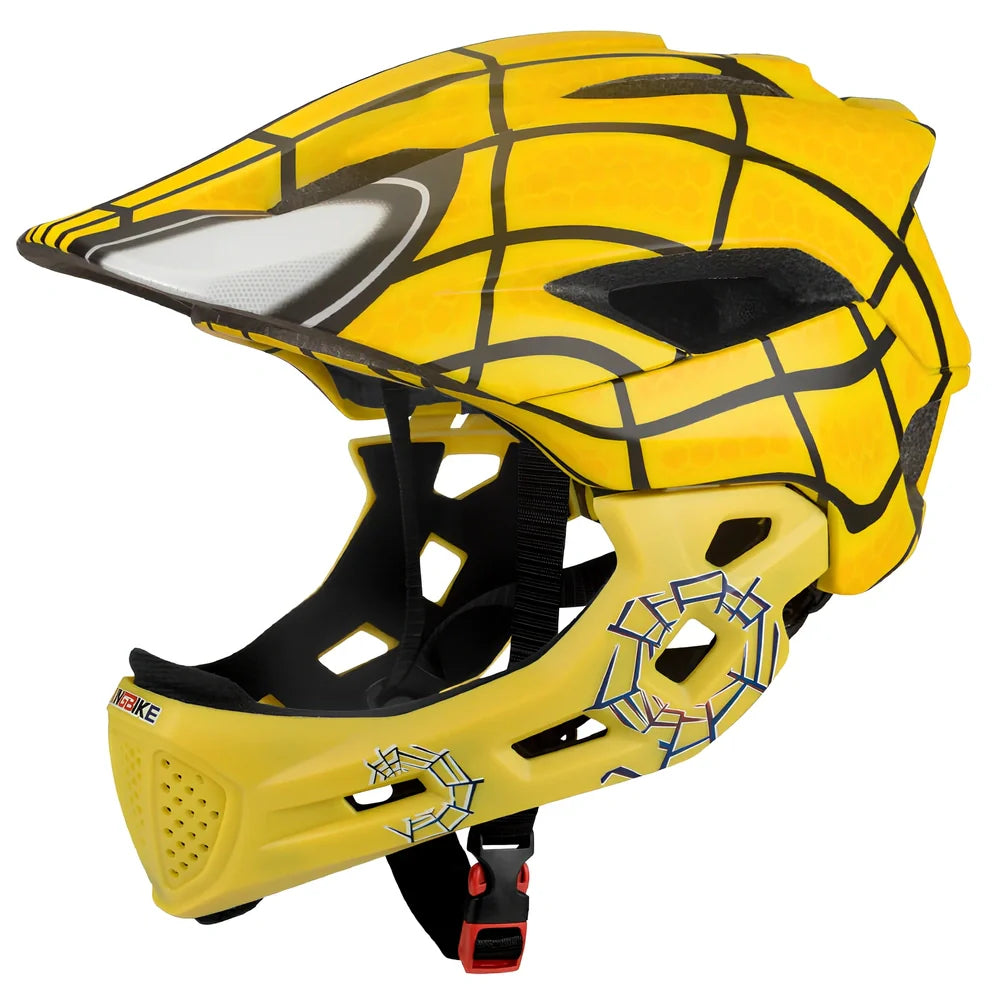 Children's adjustable sports helmet in titanium colour with cartoon pattern, showing ventilation channels and quick-release buckle