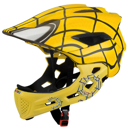Children's adjustable sports helmet in titanium colour with cartoon pattern, showing ventilation channels and quick-release buckle