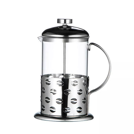 Hand-washing coffee pot with stainless steel and glass in bean pattern design