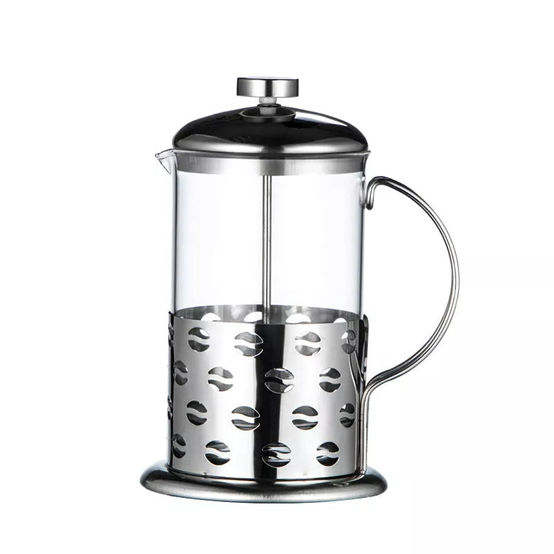 Hand-washing coffee pot with stainless steel and glass in bean pattern design